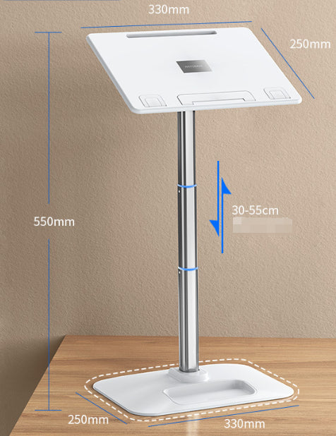 Adjustable Height Floor Laptop Stand - White Aluminum Alloy